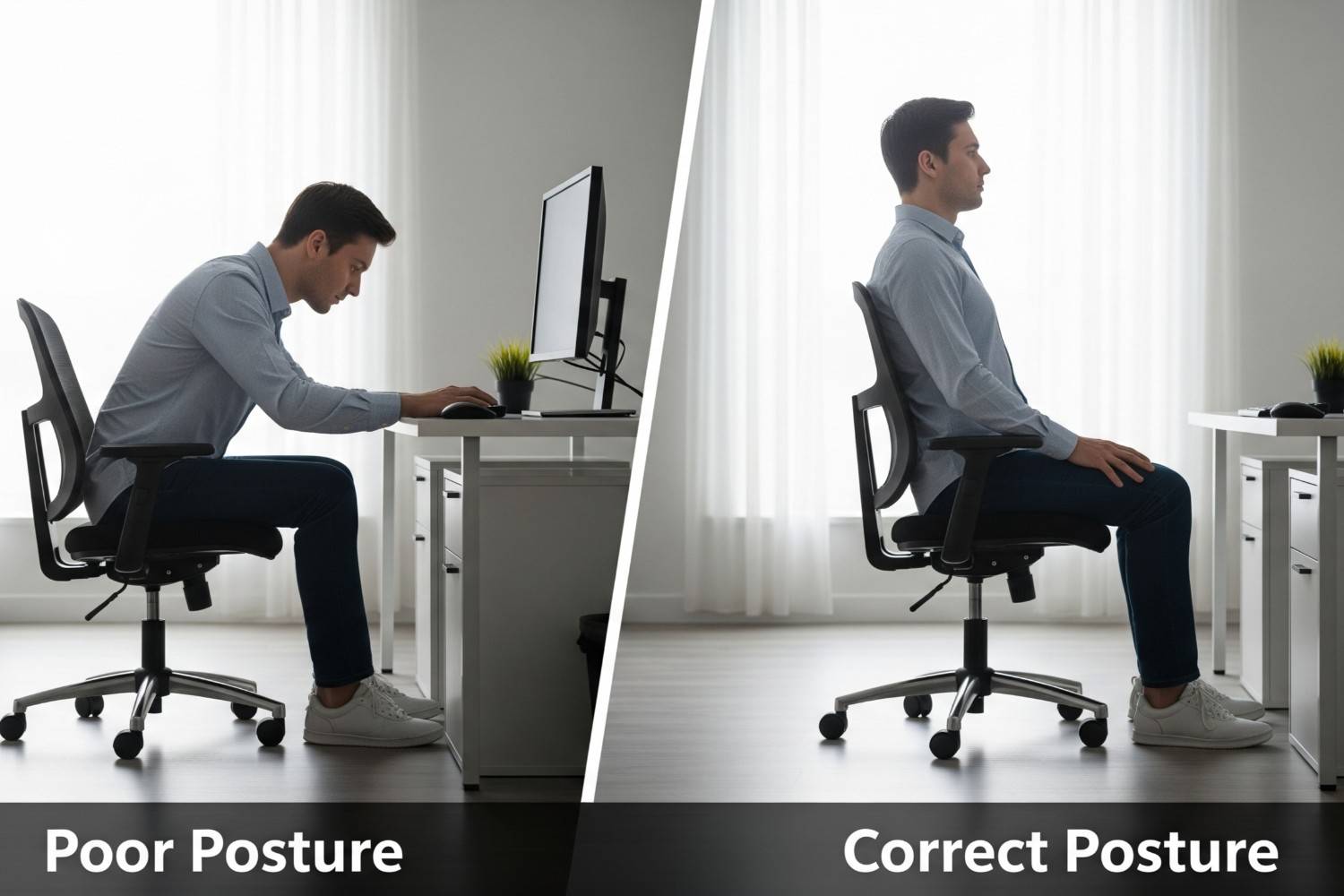 Proper posture techniques for lower back pain prevention at work
