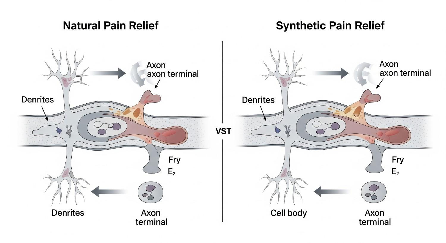 Scientific comparison of how natural oils and painkillers work differently in the body