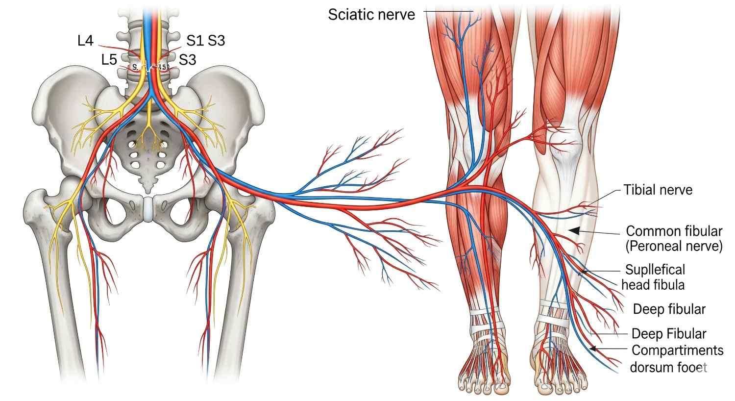 Sciatic nerve compression causing lower back pain and leg discomfort
