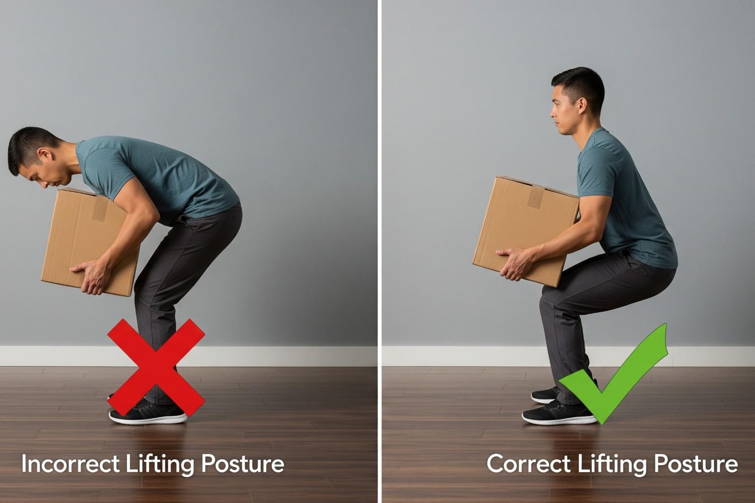 Proper lifting technique to prevent lower back strain injury