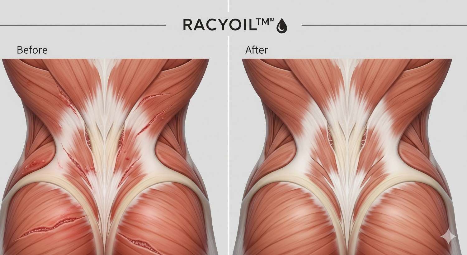 RACYOIL™️ natural muscle strain relief promoting tissue healing and recovery