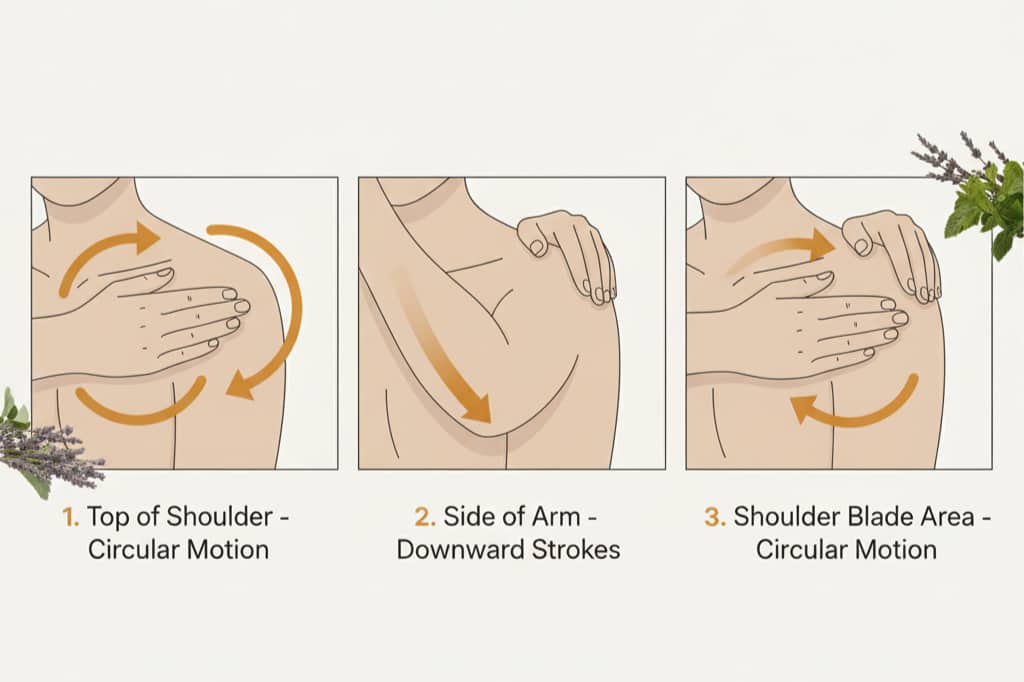 Step by step guide for applying shoulder pain relief oil with proper massage technique for frozen shoulder