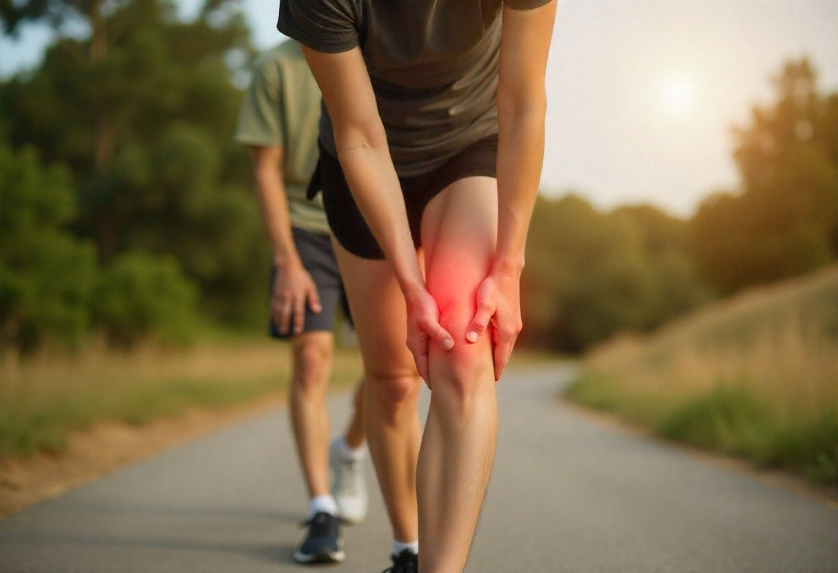 Runner experiencing knee pain during training showing need for sports injury treatment