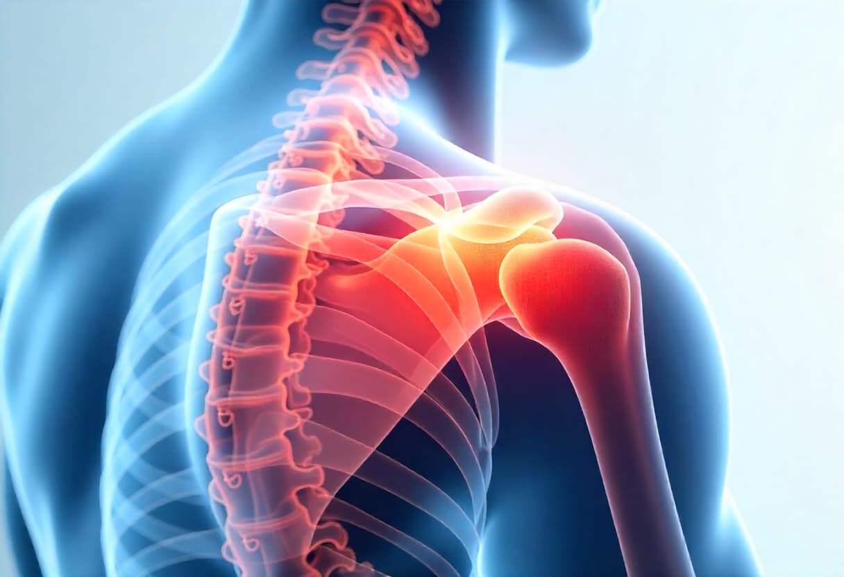 Shoulder anatomy diagram showing common sports injury locations and rotator cuff