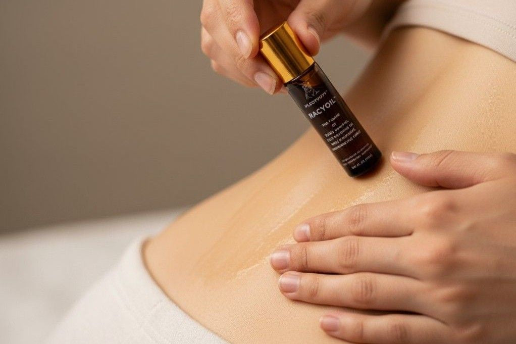 Applying RACYOIL™️ for natural posture back pain relief