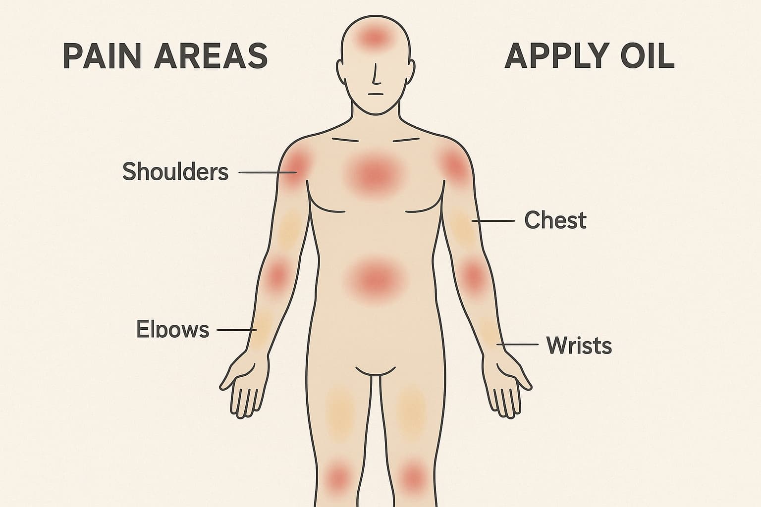 Targeted areas for natural pain relief oil application on knees, back, shoulders and joints