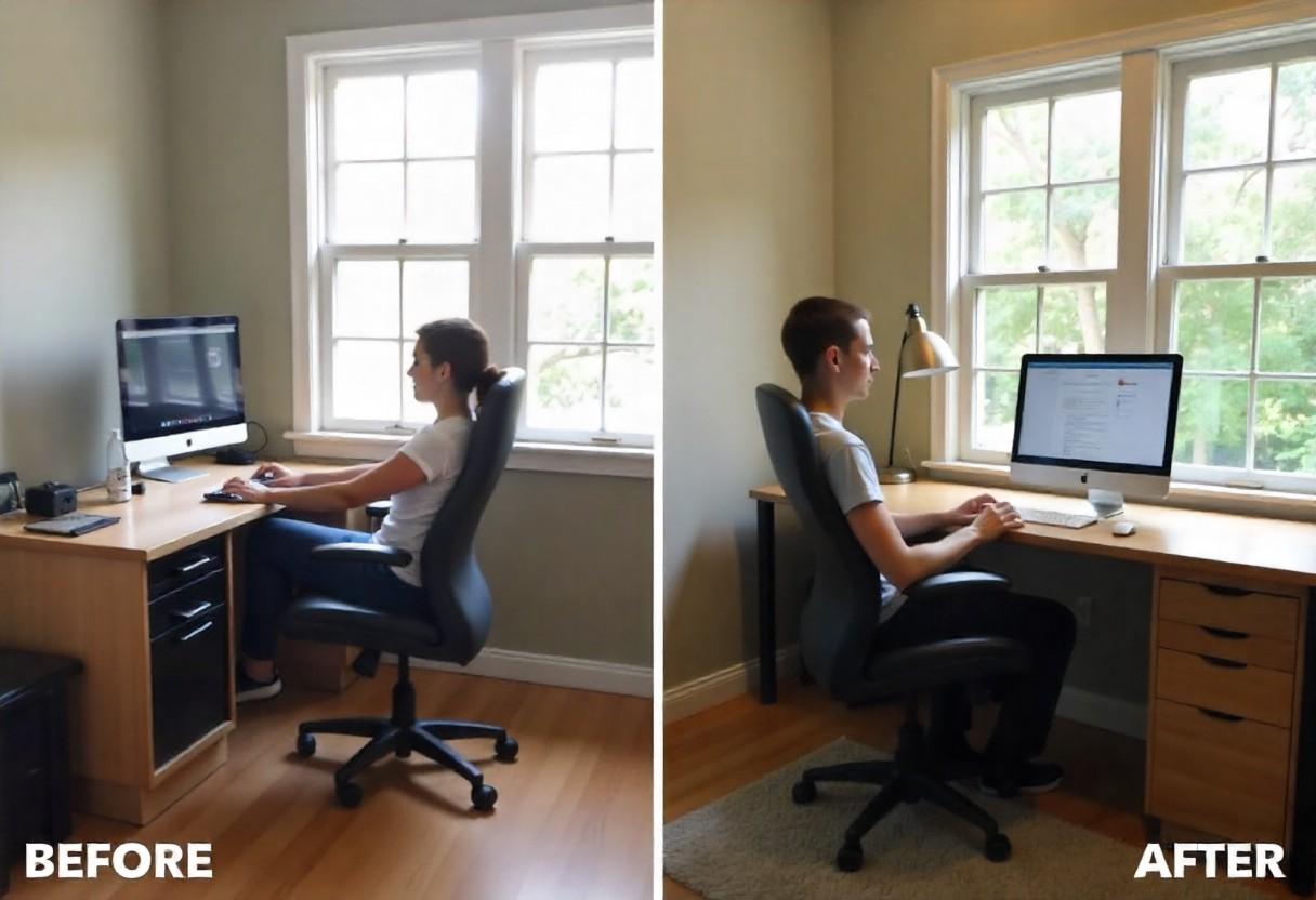 Ergonomic home office setup to prevent back pain due to sitting