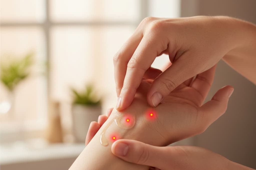 Correct massage application technique for natural oil for wrist tendonitis and arthritis relief