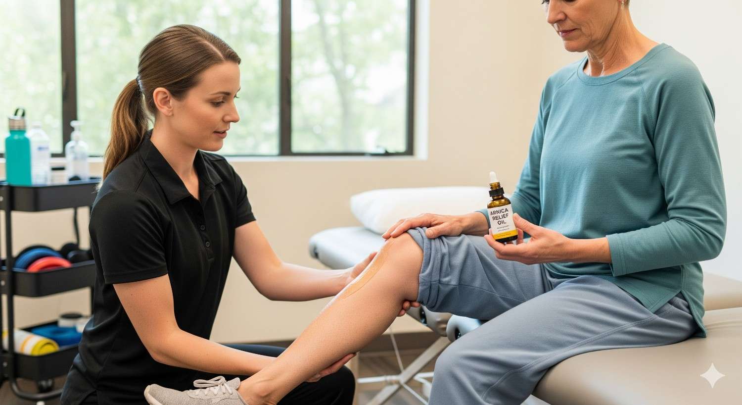 Professional pain relief therapy combining exercises with natural pain relief oil treatment