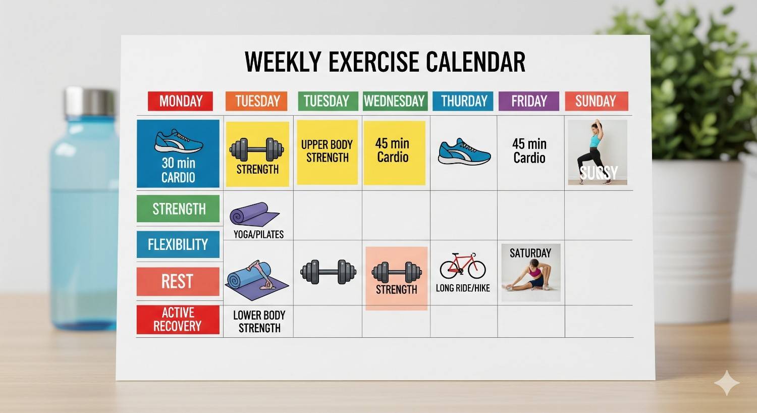 Sample weekly exercise schedule for chronic pain management