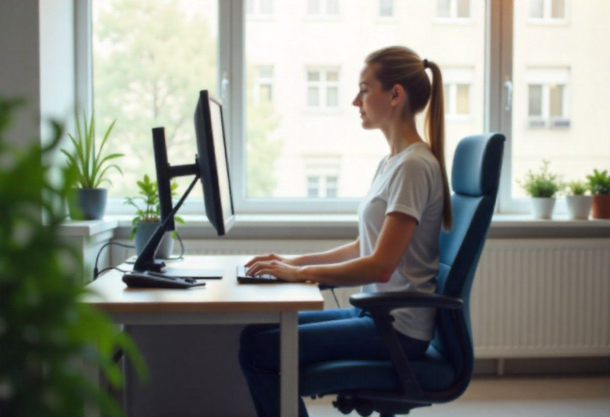 Ergonomic workspace setup to prevent upper back pain and improve posture
