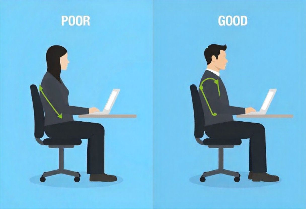 Comparison of poor and proper posture to prevent back pains
