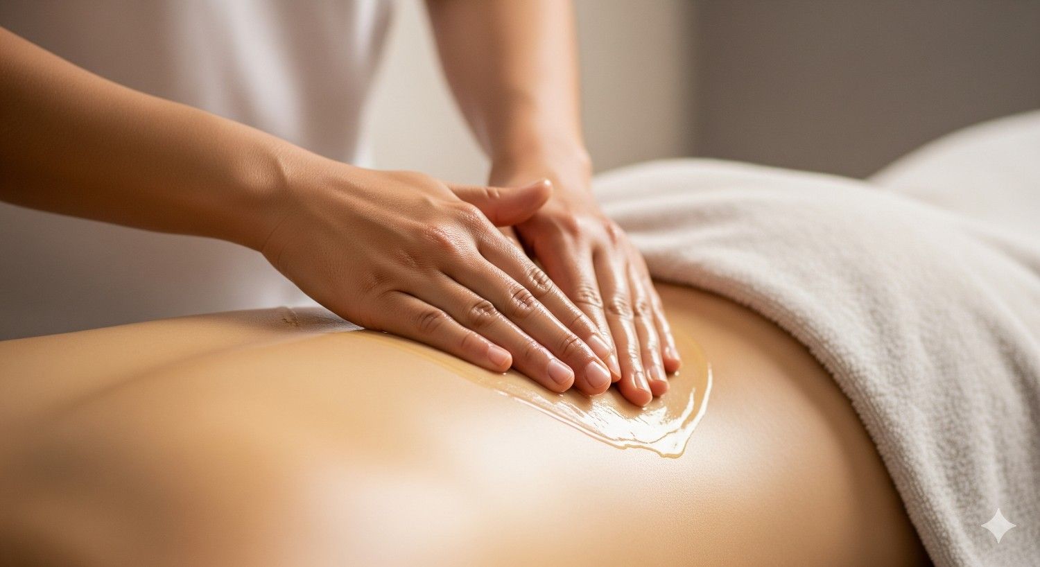 Application of RACYOIL back pain relief oil through gentle massage