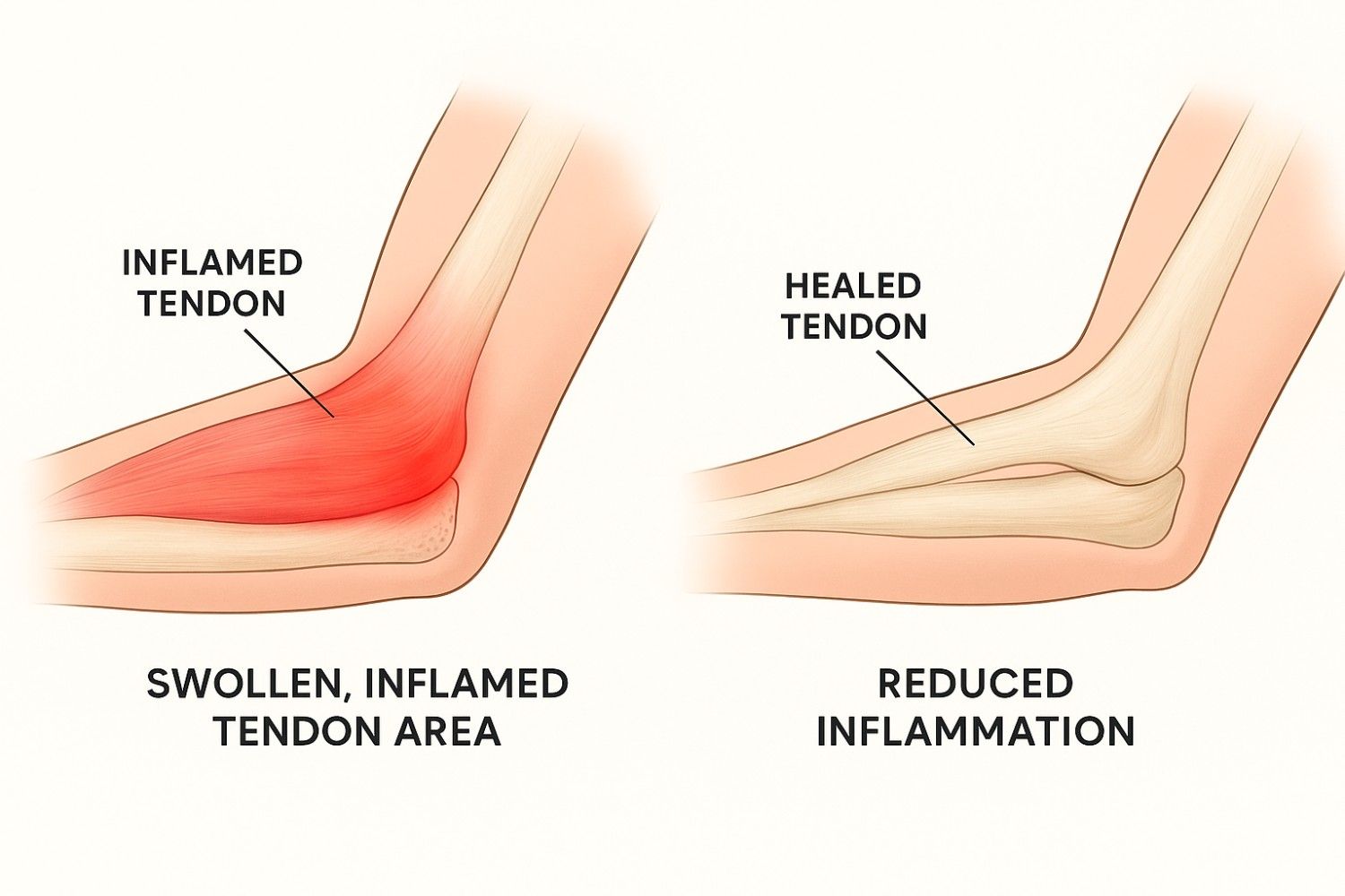 Visual comparison of tendonitis symptoms before and after natural tendon pain treatment