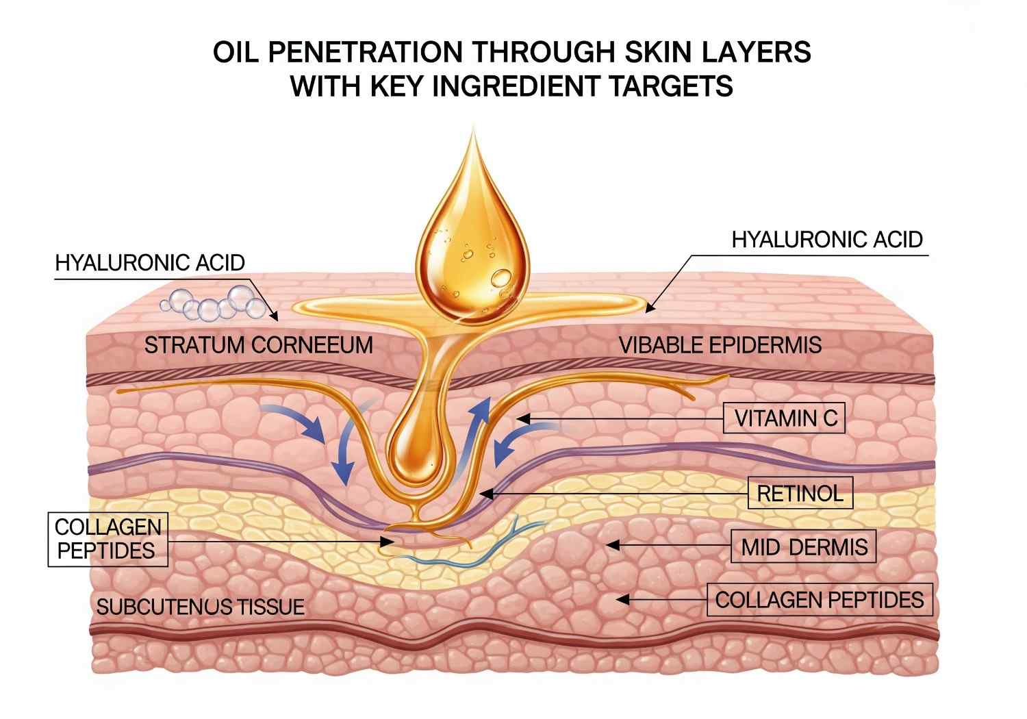 Diagram illustrating how Racy Oils ingredients penetrate skin for deep pain relief