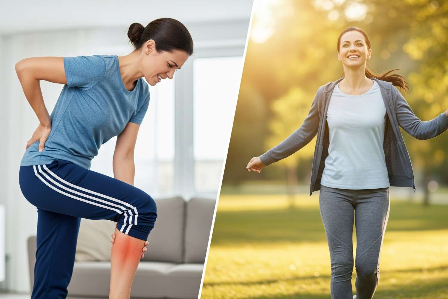 Before and after sciatica back pain relief showing improved mobility and comfort