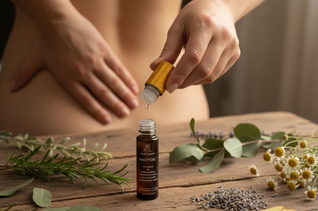 Natural sciatica back pain relief with RACYOIL™️ therapeutic oil for nerve pain treatment