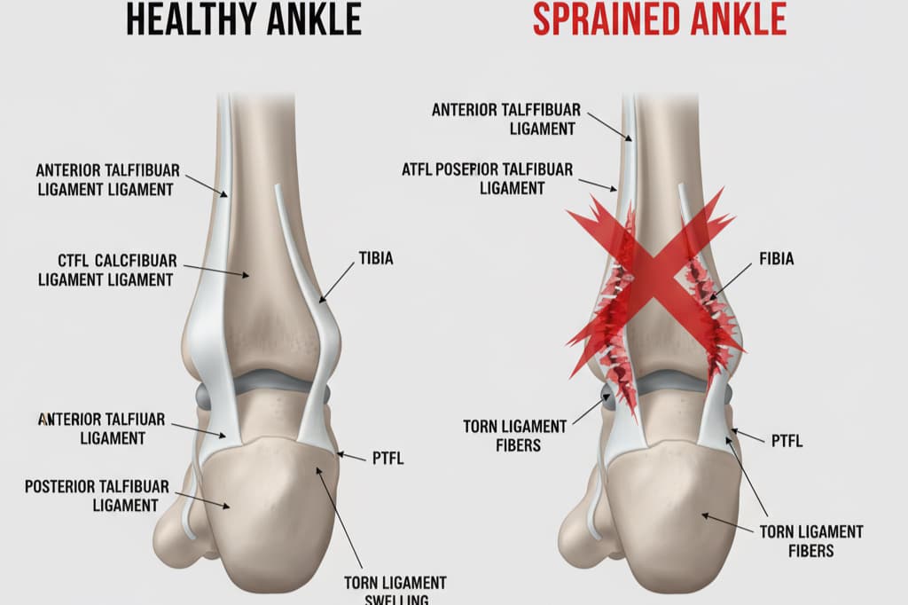 Ankle sprain injury showing ligament damage requiring natural ankle injury remedy