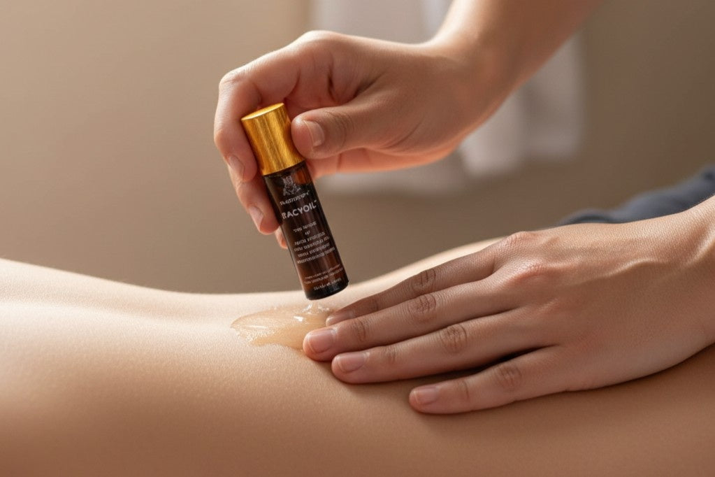 Application of RACYOIL™️ natural pain relief oil for chronic back pain management