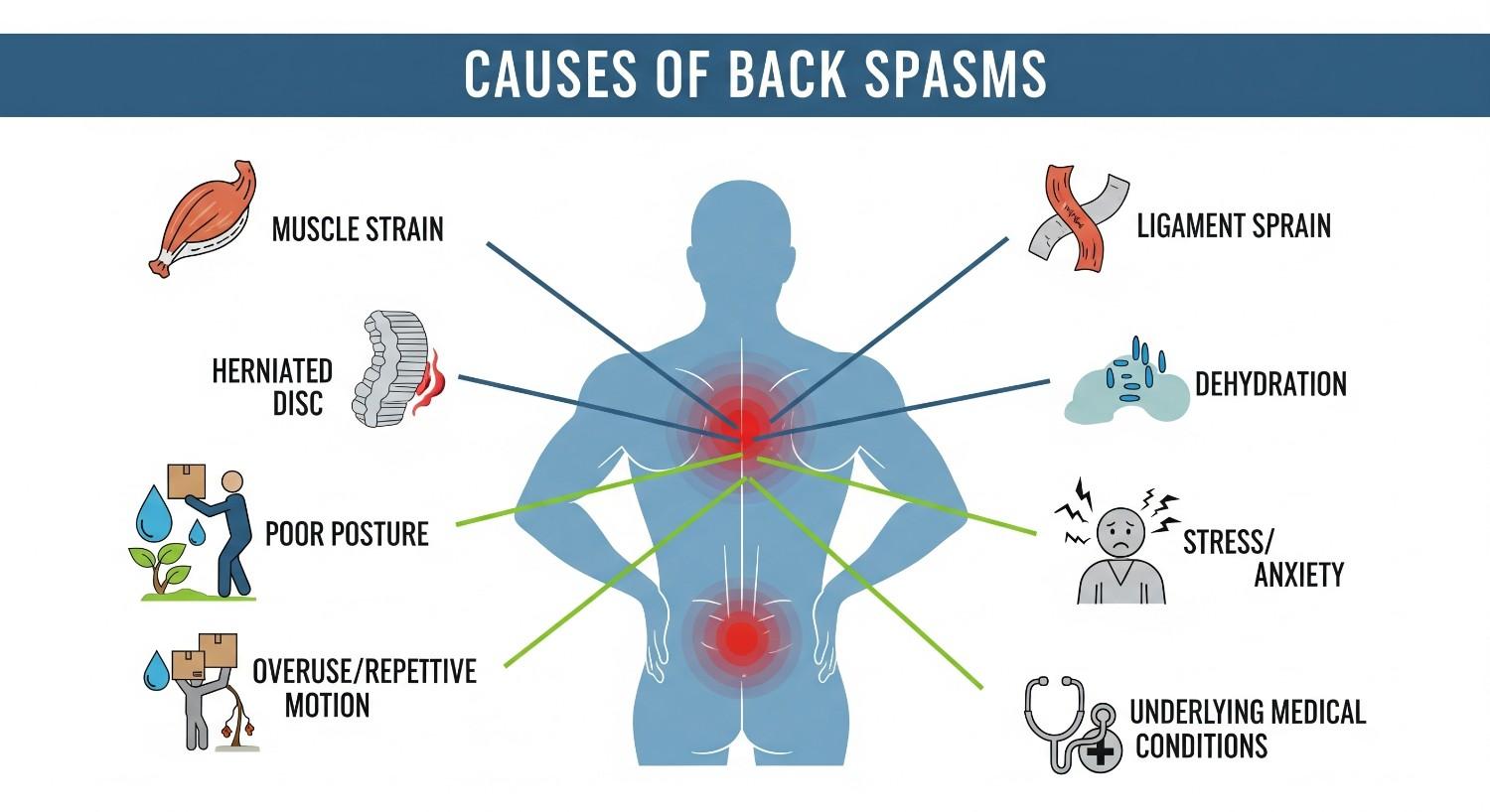Common causes leading to back spasms and muscle tension