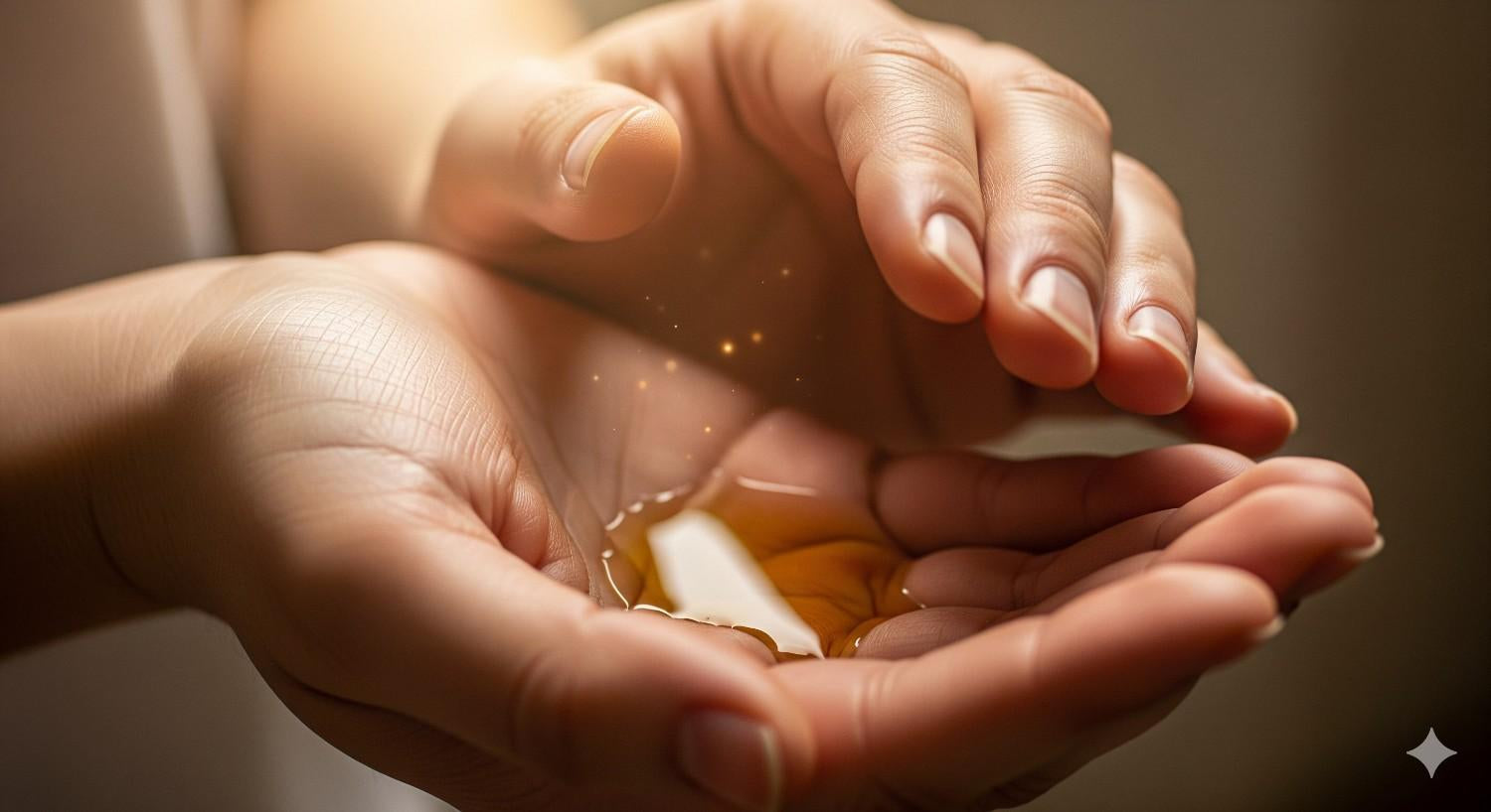 Warming RACYOIL™️ between hands for better absorption