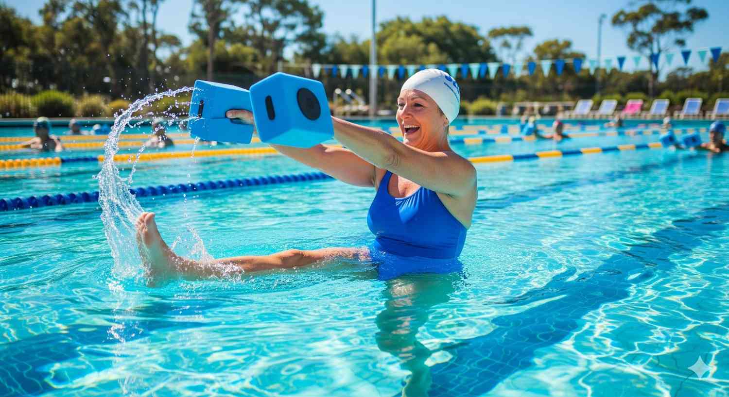 Senior person performing water aerobics exercises for joint pain relief