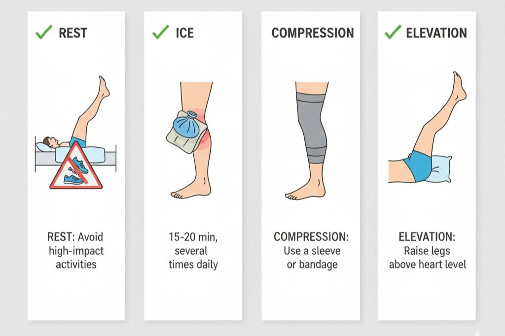 Natural shin splints treatment methods including rest ice compression elevation