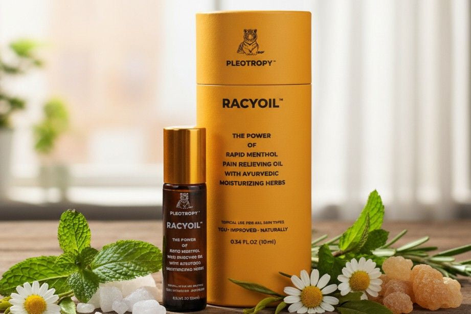 RACYOIL™️ natural pain relief oil with therapeutic botanical ingredients for upper back pain