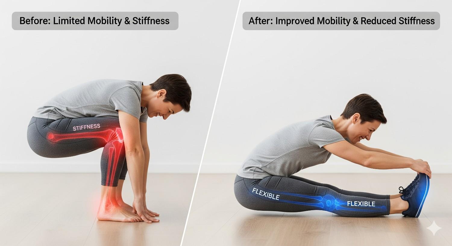 Demonstrating improved joint flexibility after consistent RACYOIL™️ use for arthritis pain