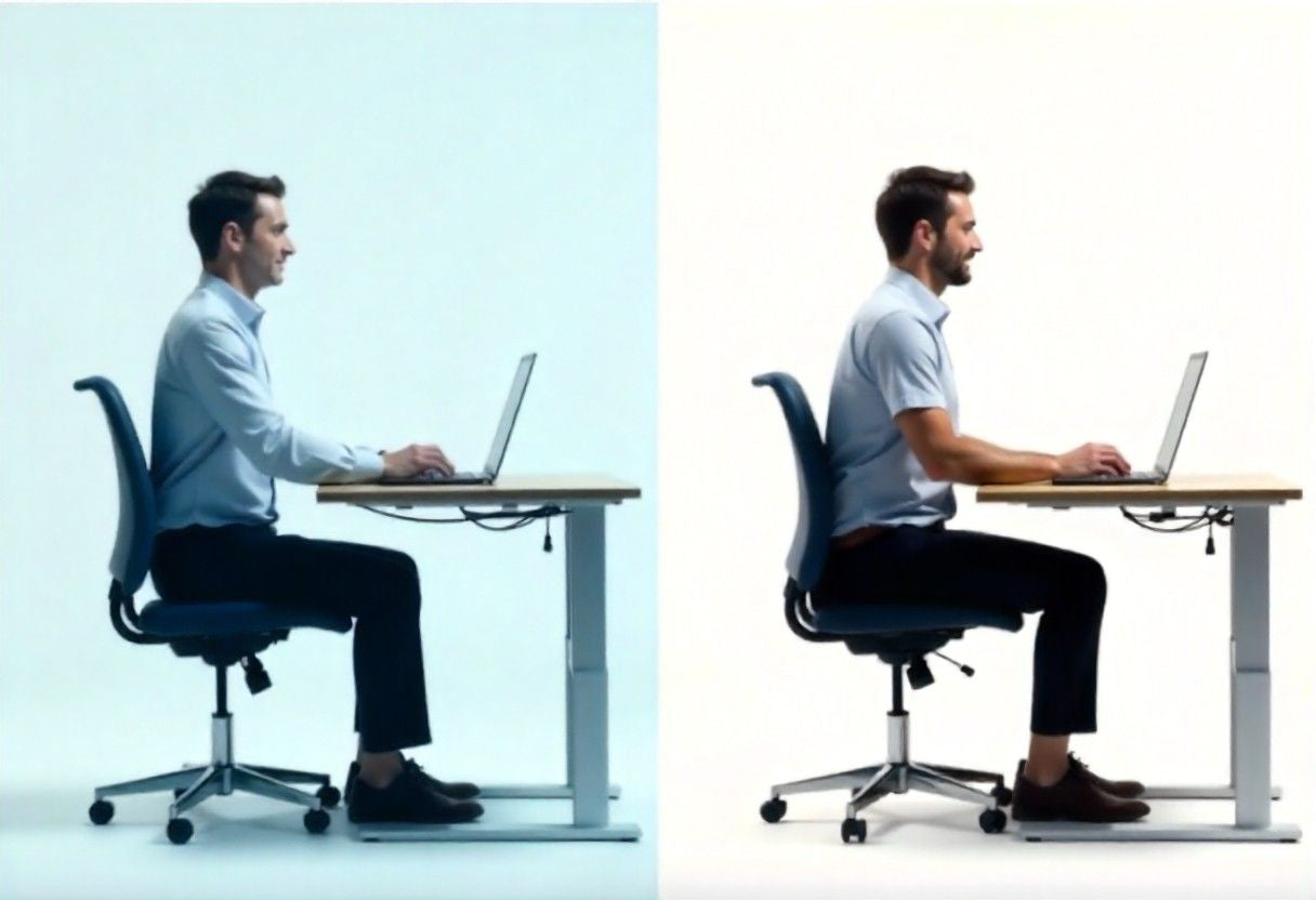 Before and after comparison showing posture correction for back pain relief