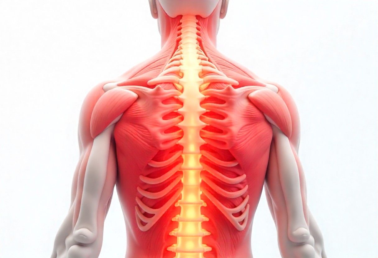 Anatomical view of muscle spasms in back affecting major muscle groups