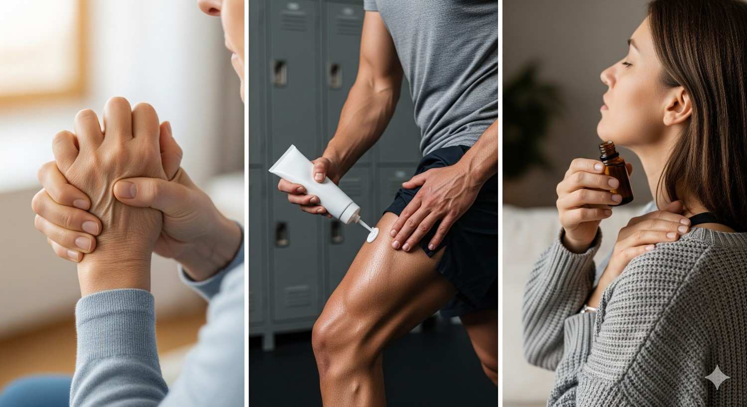 Different applications of RACYOIL™️ for arthritis, sports recovery, and daily pain relief