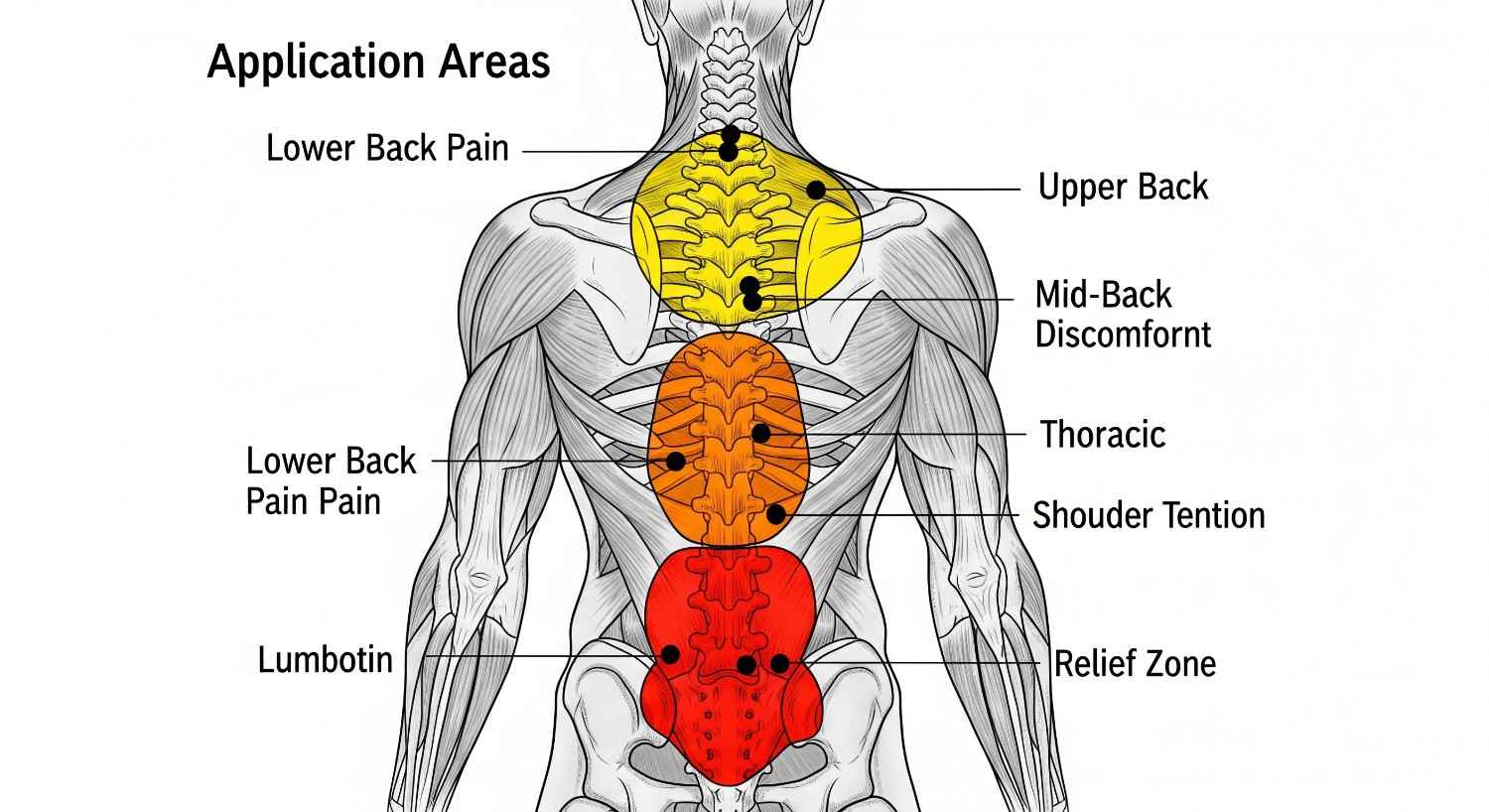 Target areas for applying RACYOIL™️ for back pain relief