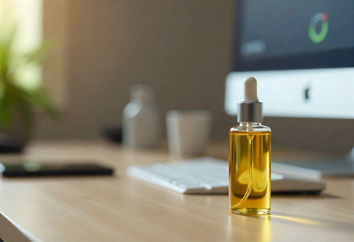 Ergonomic workspace with pain relief oil for preventing back pain and muscle tension at work