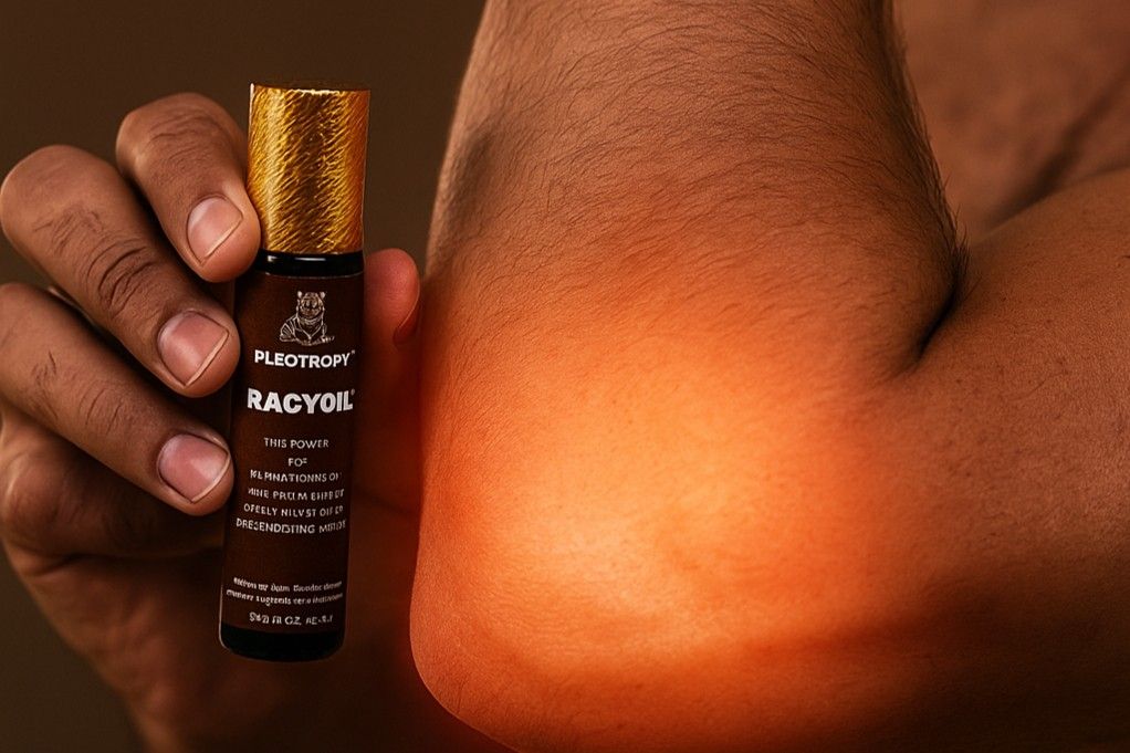 Natural tendonitis relief treatment with RACYOIL oil for tendon pain recovery