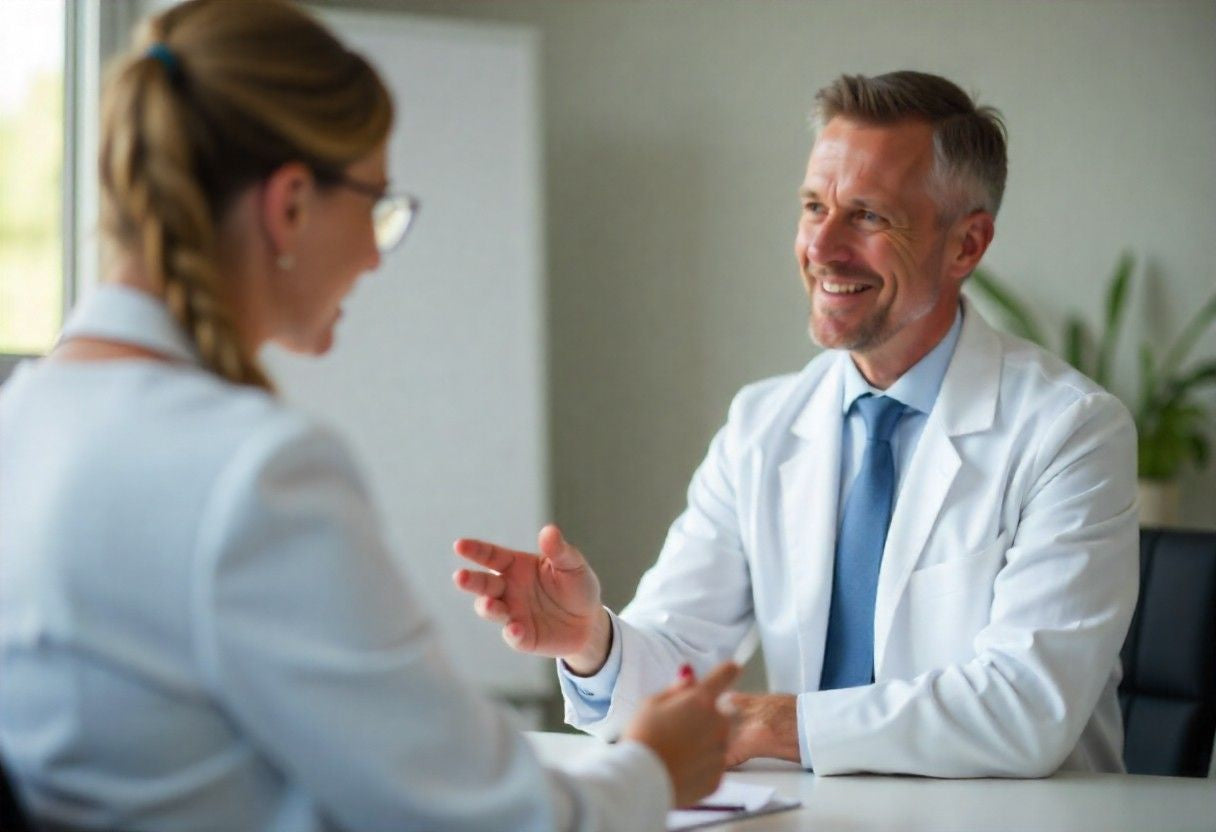 Medical expert discussing joint pain relief and back pain oil advantages with patient seeking RACYOIL™️ benefits