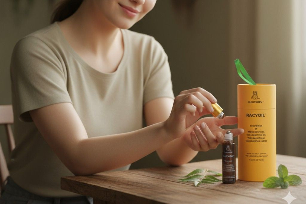 Happy customer experiencing pain relief with RACYOIL™️ natural pain management solution