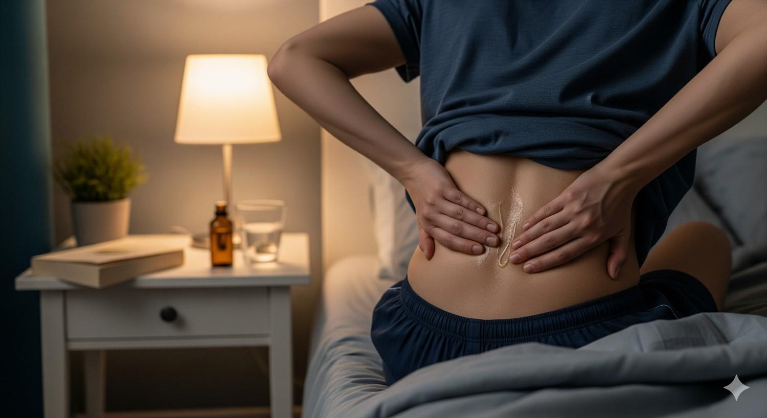 Evening application of RACYOIL™️ for overnight pain relief